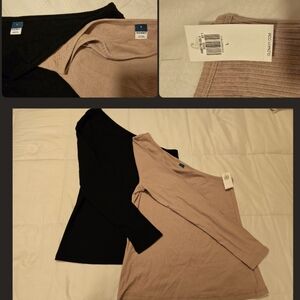 One Shoulder Cream/Black Tops